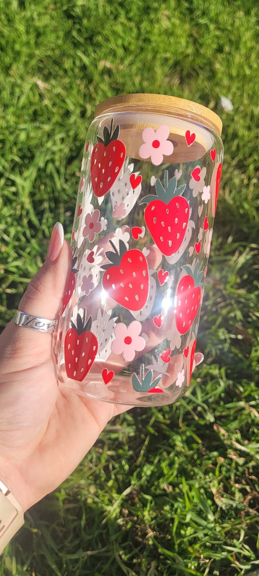 Strawberry Glass Cup - 16oz