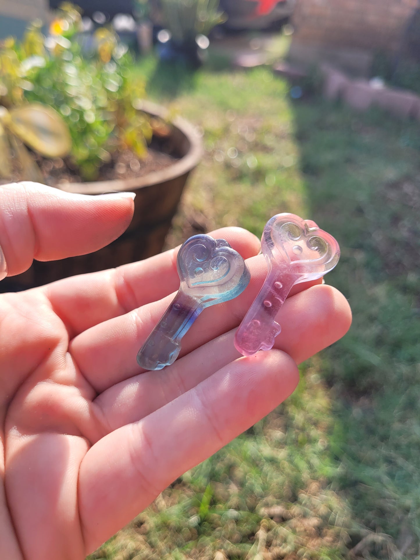 Rainbow Fluorite Magic Key Crystal Carving