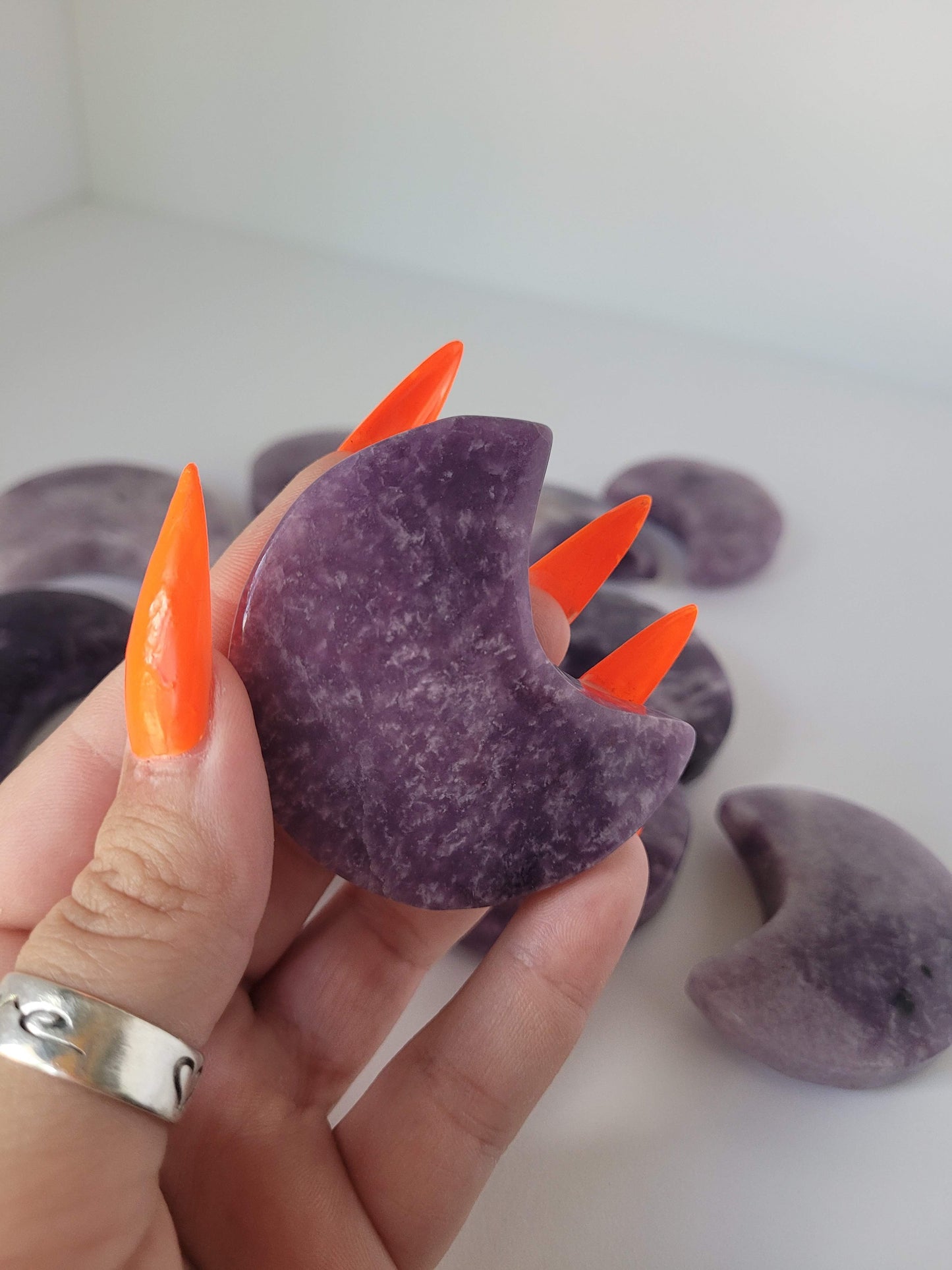 Lepidolite Moon Carvings