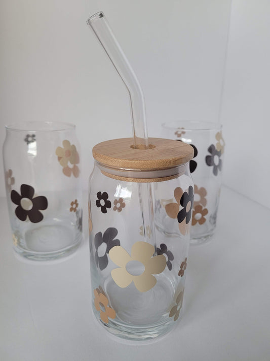 Neutral Flowers Glass Cup
