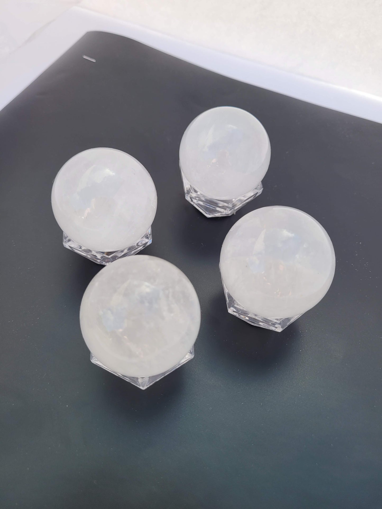 Clear Calcite Spheres with sphere stand