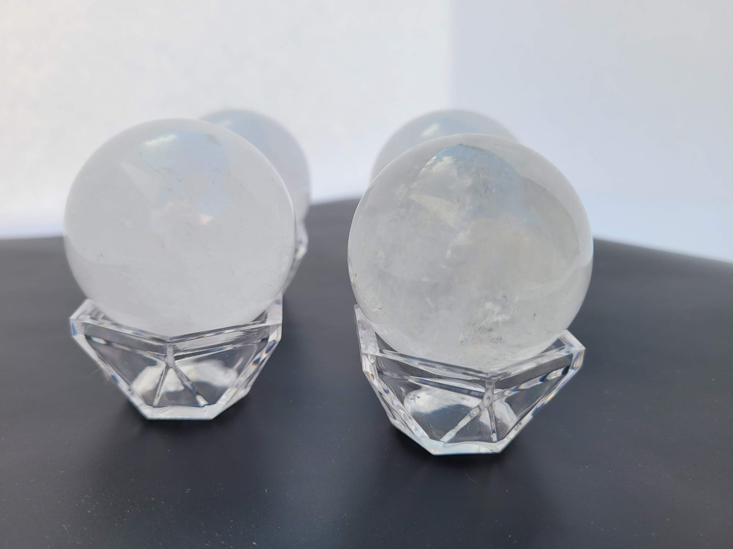 Clear Calcite Spheres with sphere stand