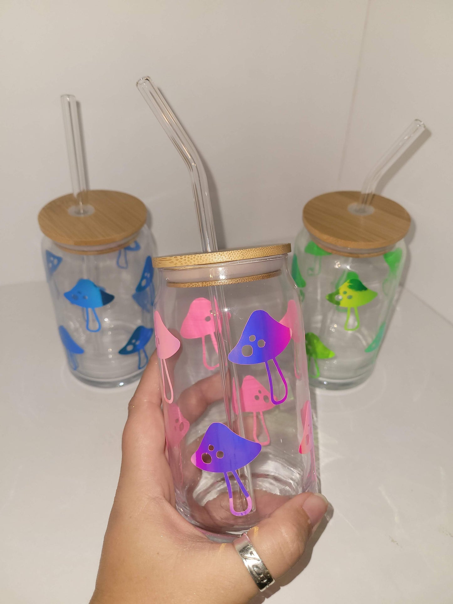 Funky Mushies Glass Cup - 16 oz