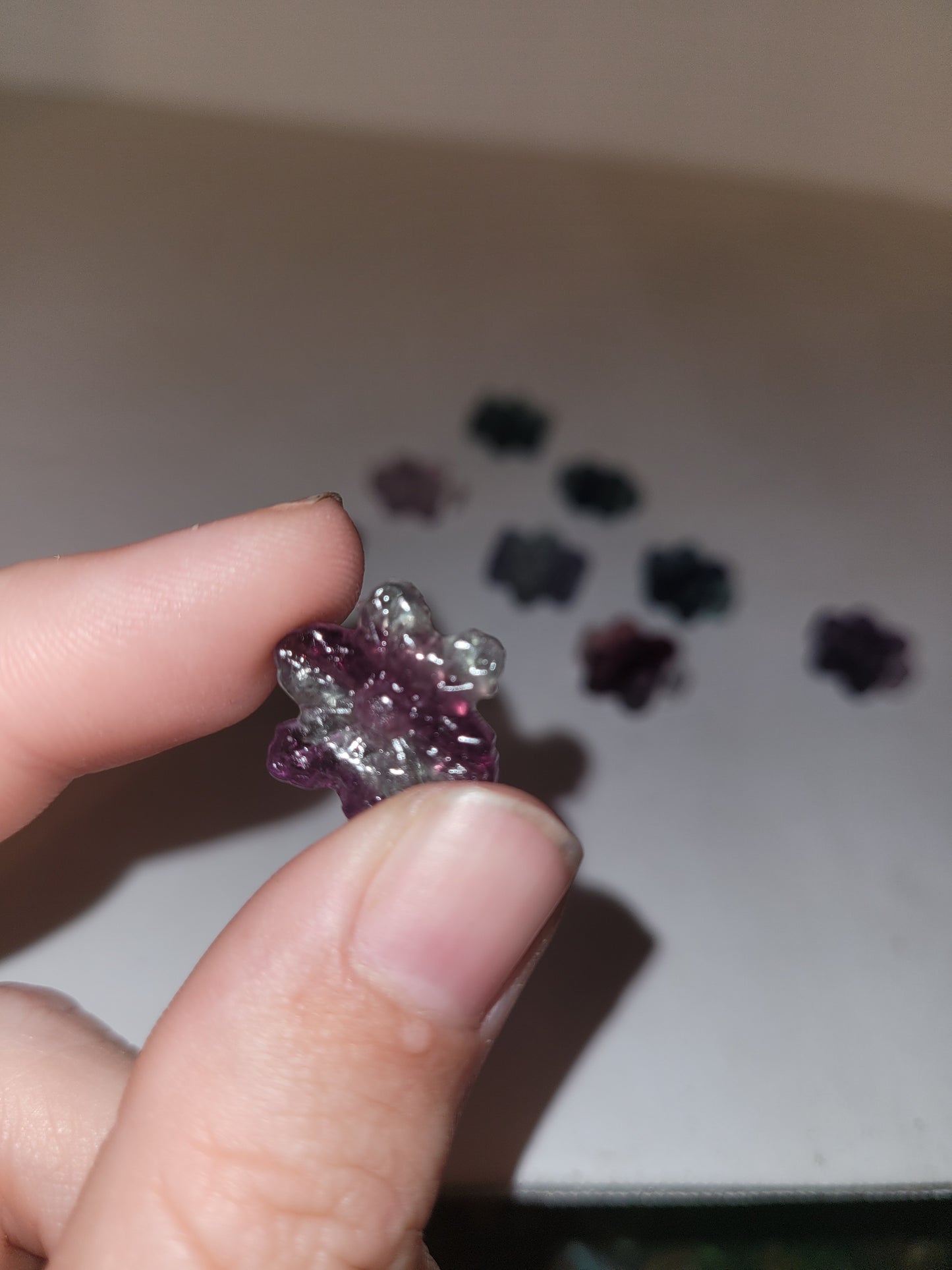 Tiny Rainbow Fluorite Snowflakes