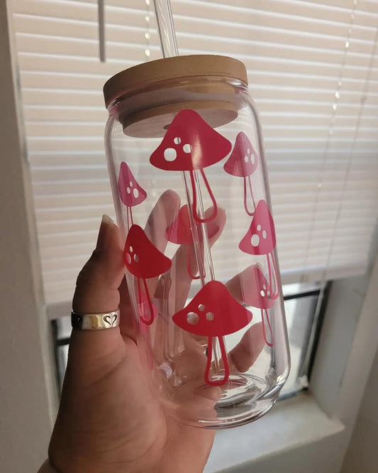 Funky Mushies Glass Cup - 16 oz