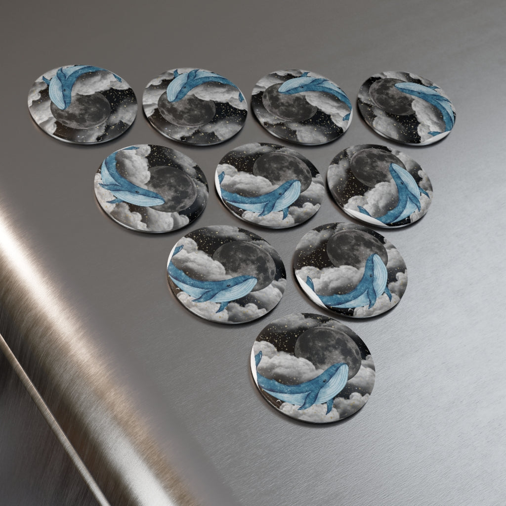 Round Button Magnet in the design Moon Whale